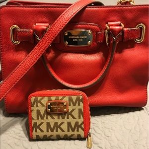 Red ❤️Michael Kors leather bag and small wallet